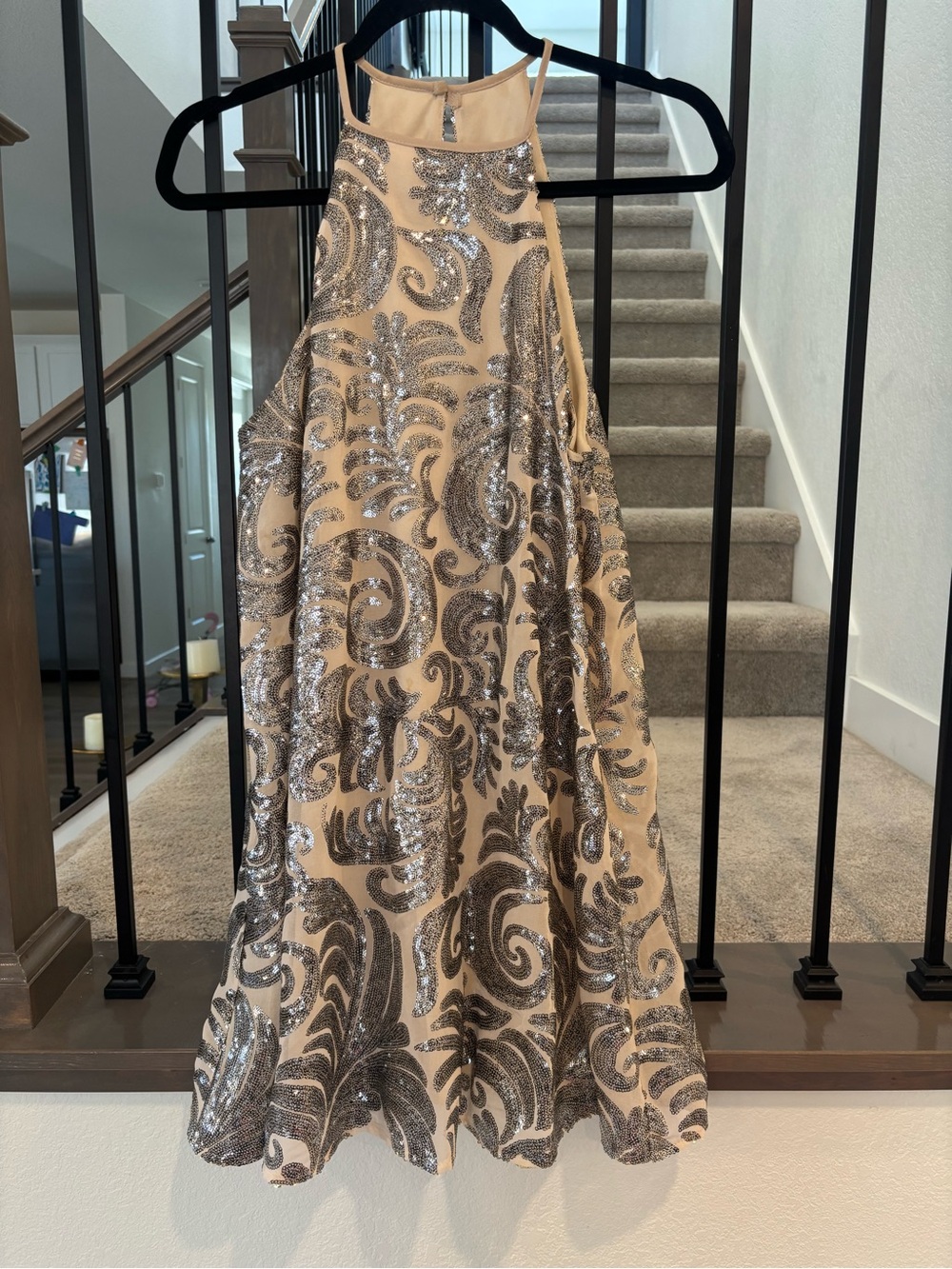 Show Me Your MuMu sequin halter dress - nude/taupe with silver sequins